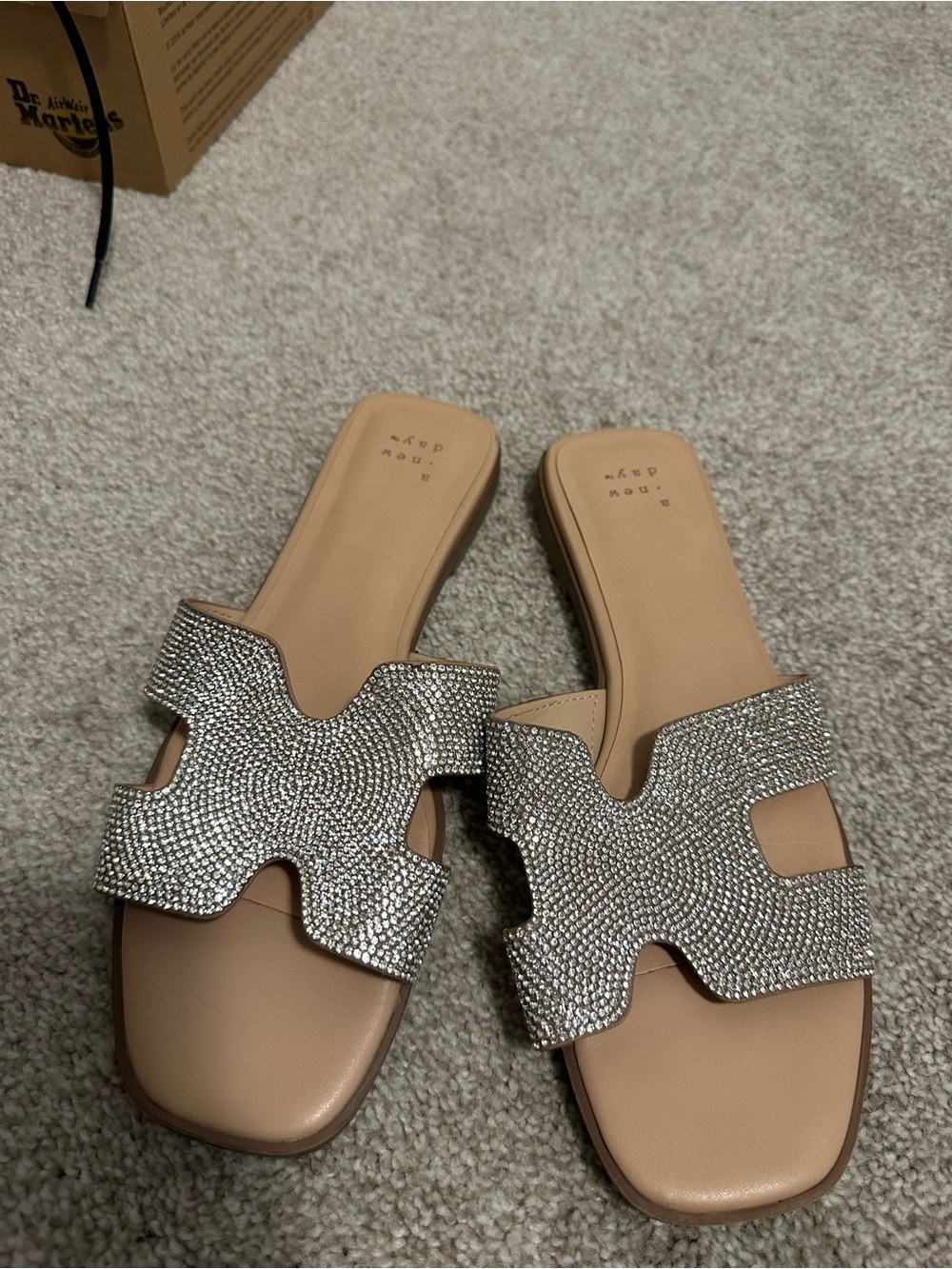 a new day Nude Slide Sandals with Silver Rhinestone Straps